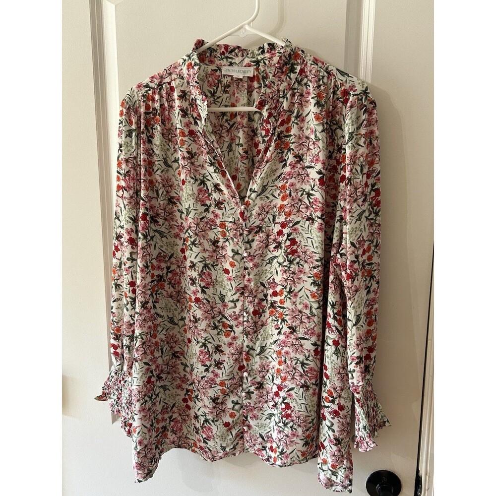 Cynthia Rowley Women's Size 2X Floral Long Sleeve Tunic Blouse Cottage Core